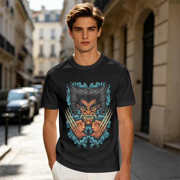 Oni-style wolverine graphic olive t-shirt