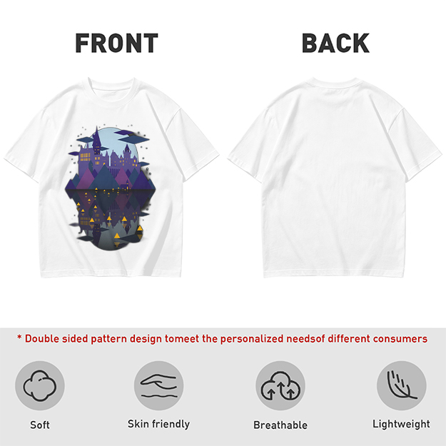 Olive T-Shirt With Night Castle Lake Reflection Graphic