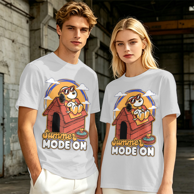 Olive t-shirt with Snoopy summer mode on graphic design