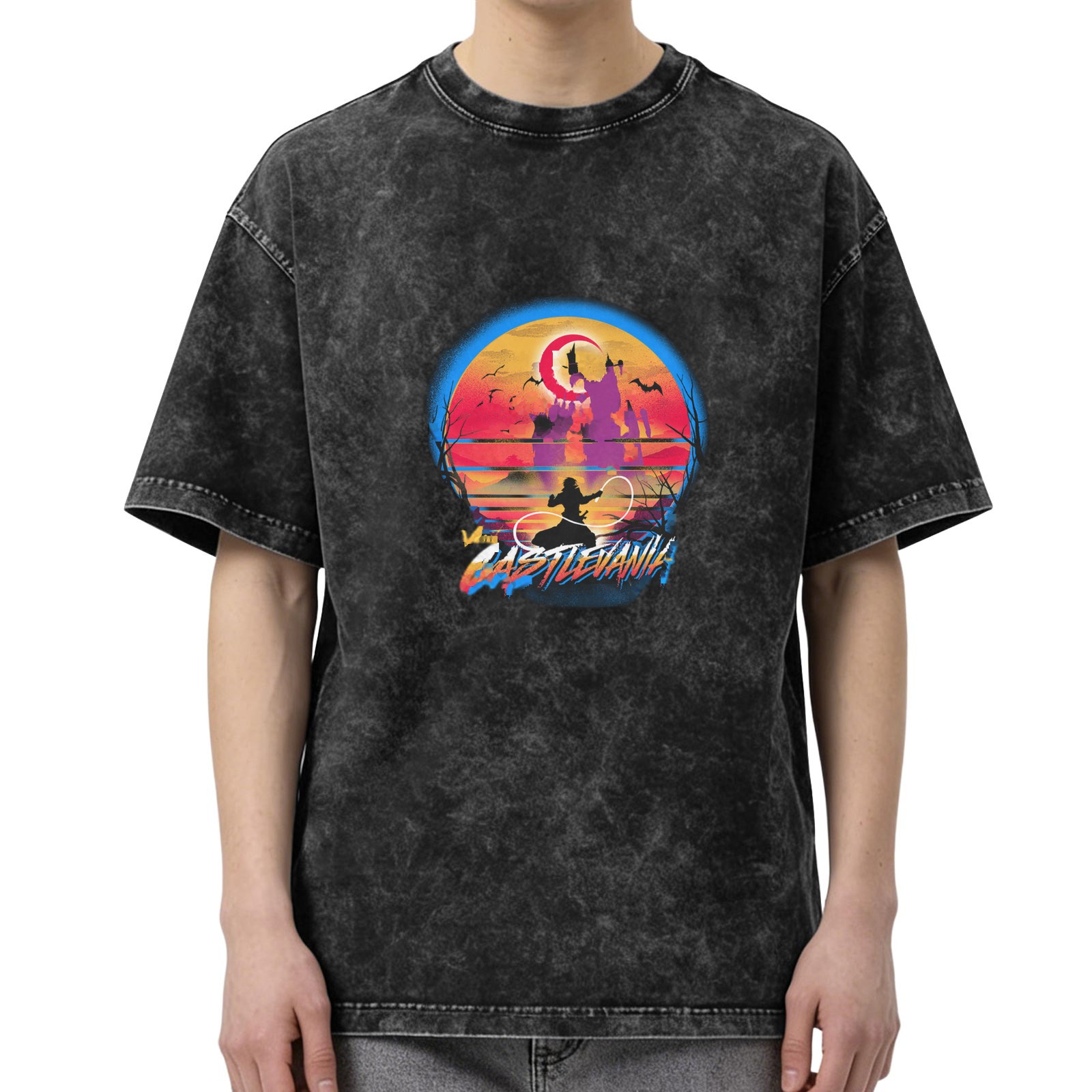Retro Castlevania Graphic Oversized Acid Wash T-Shirt