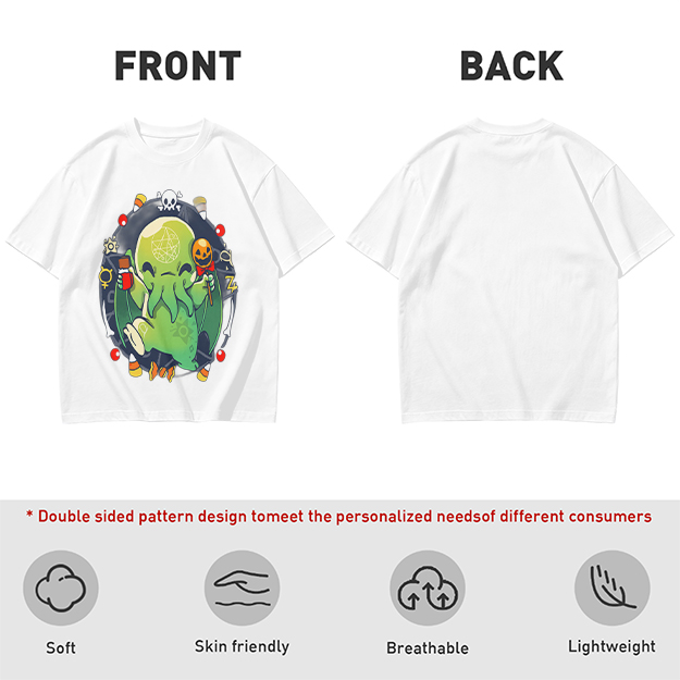 Olive T-Shirt With Cute Halloween Cthulhu Graphic Print