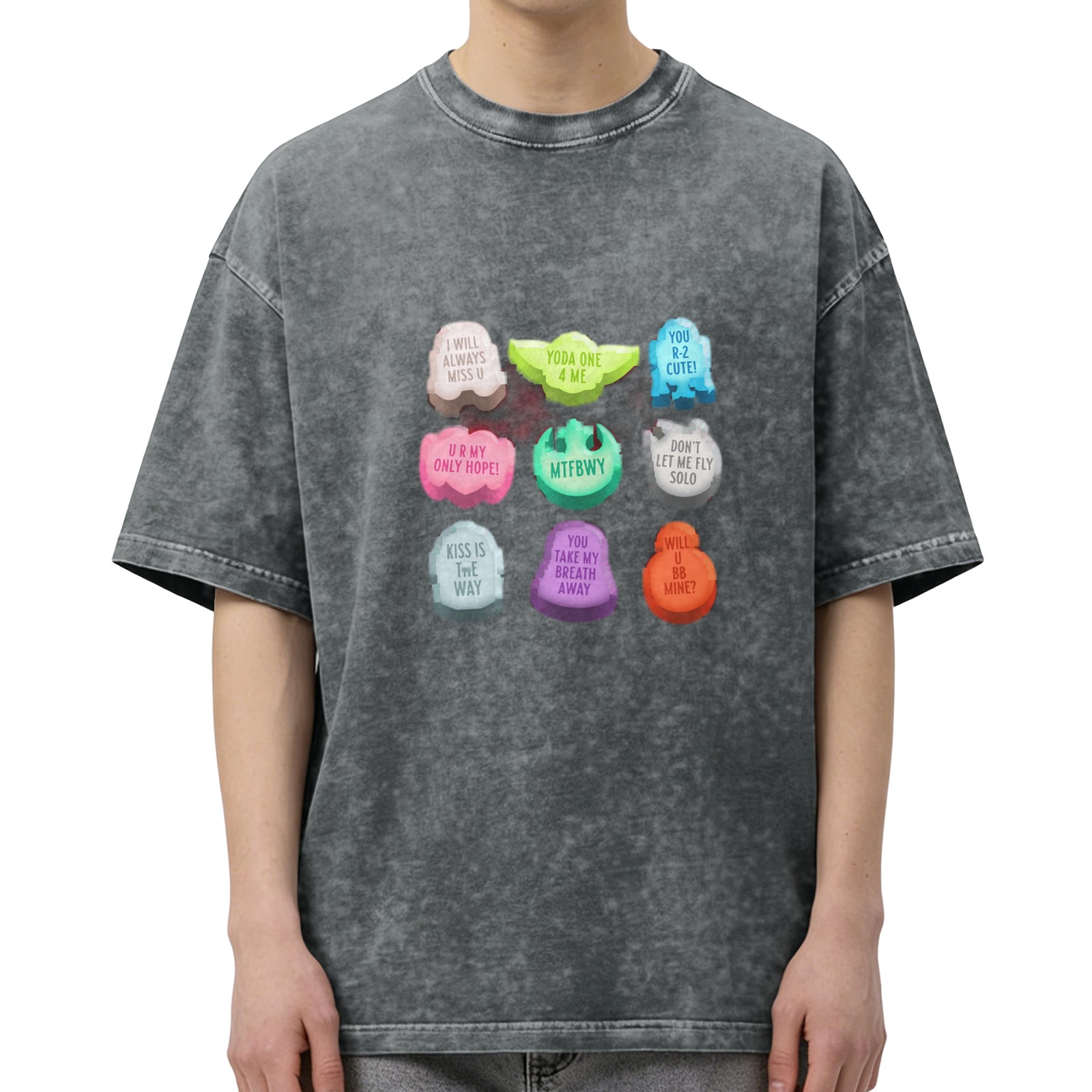 Star Wars Valentines Conversation Candy Acid Wash T-Shirt