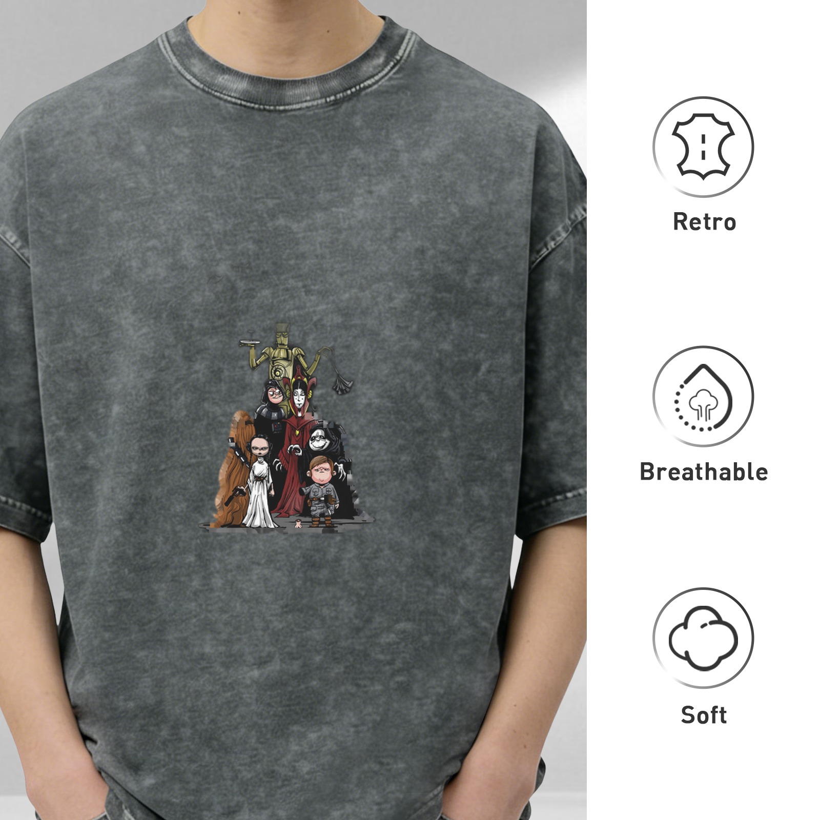Star Wars x The Addams Family Cartoon Graphic Vintage Wash T-Shirt