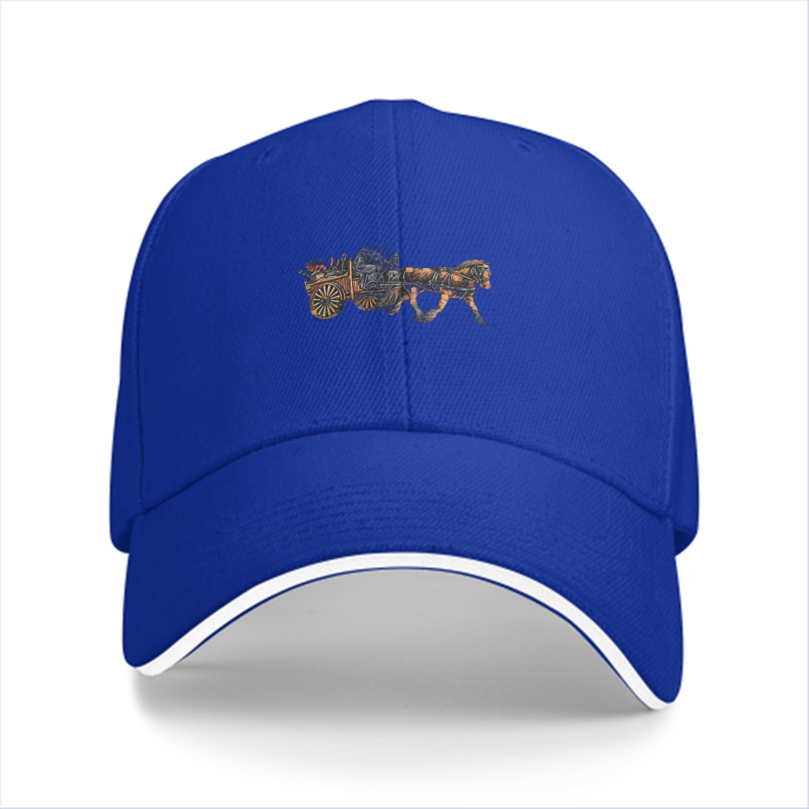 Black Baseball Cap With Horse Drawn Carriage Graphic