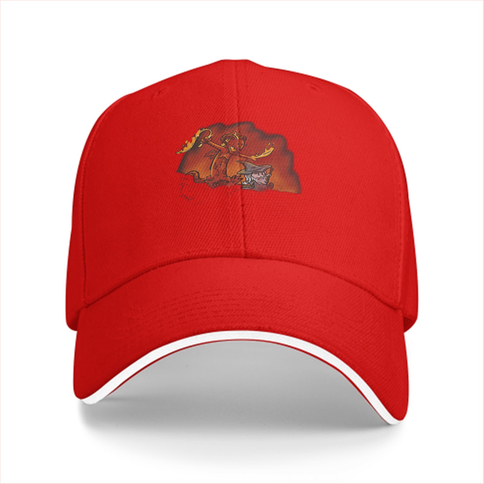 Black Baseball Cap With Fire Elemental And Wizard Graphic