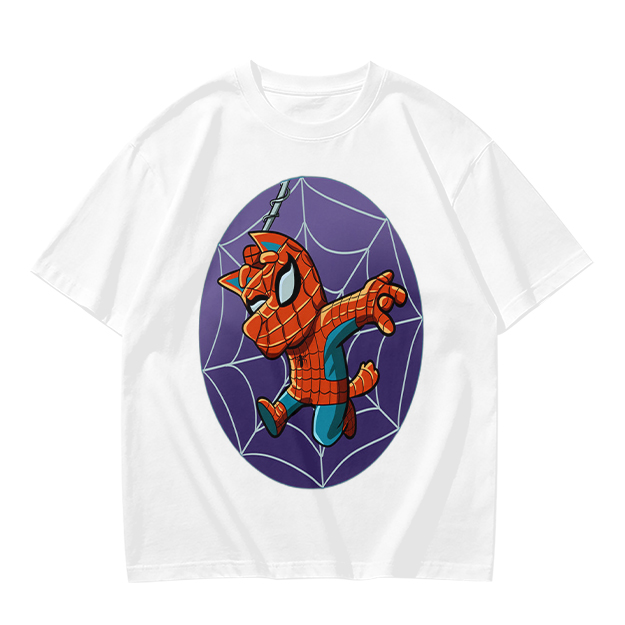 Olive T-Shirt with Cute Spider-Cat Web Print