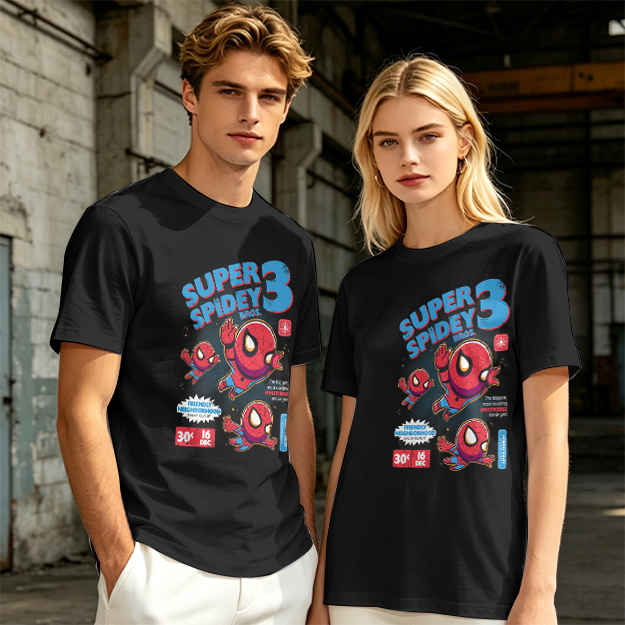Olive T-shirt with Super Spidey 3 Chibi Spider-Man Graphic