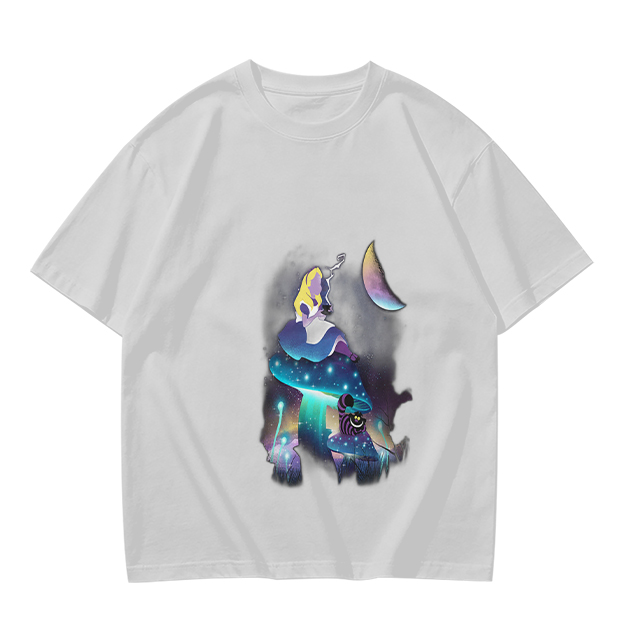 Olive T-Shirt with Alice in Wonderland Galaxy Mushroom Art