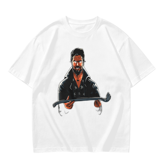 Olive T-Shirt With Bearded Man Holding Crowbar Graphic Print