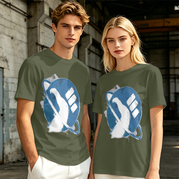 Olive Green T-Shirt with Saturn Fist Graphic Print