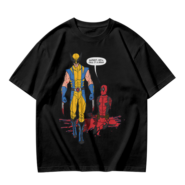 Olive T-Shirt Featuring Wolverine and Deadpool Comic Art
