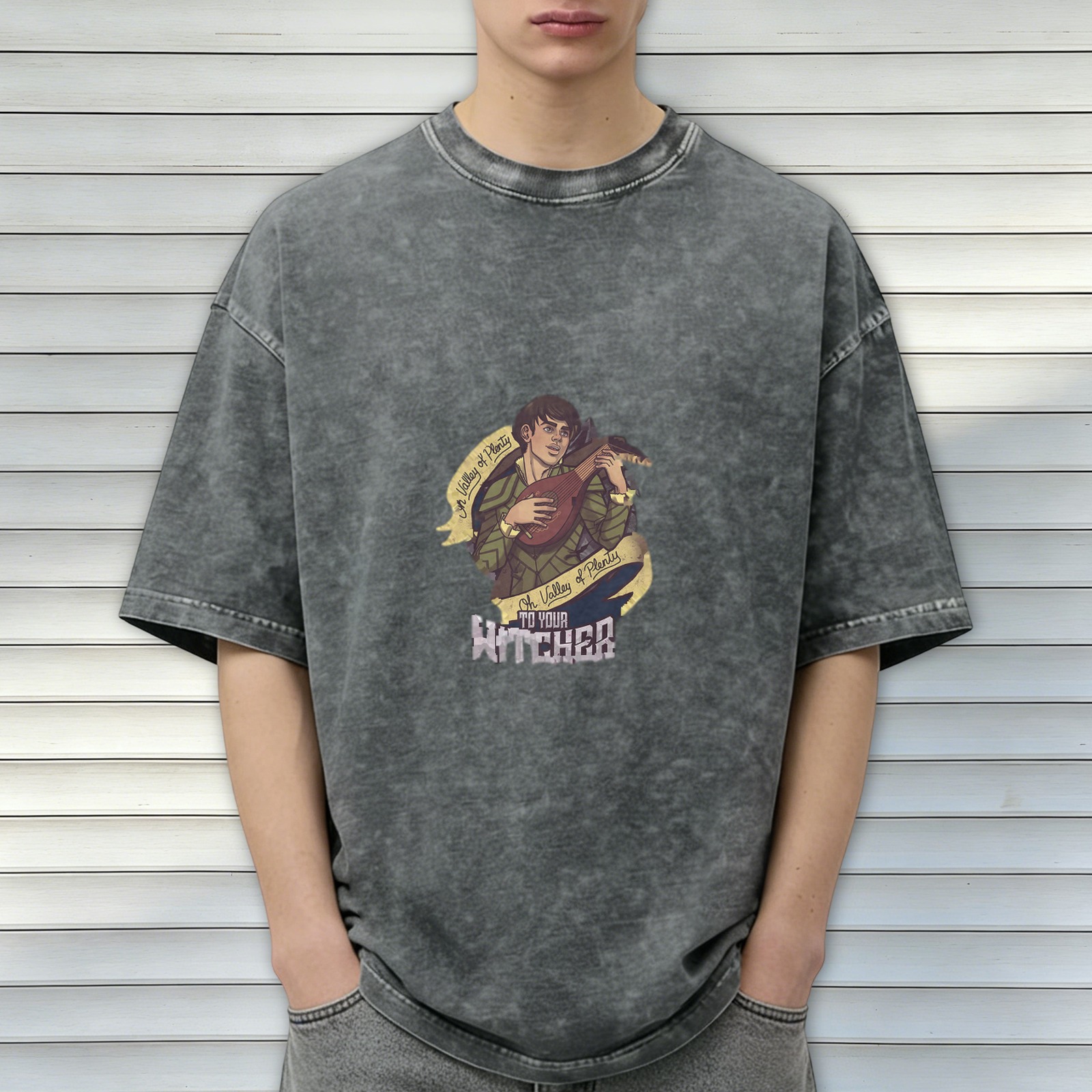 Witcher Inspired Jaskier Lute Graphic Oversized Stonewashed T-Shirt