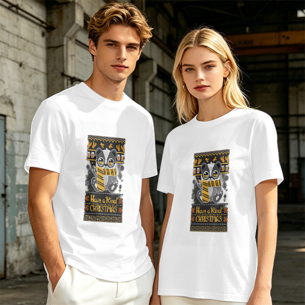 Olive green t-shirt with Hufflepuff badger Christmas print