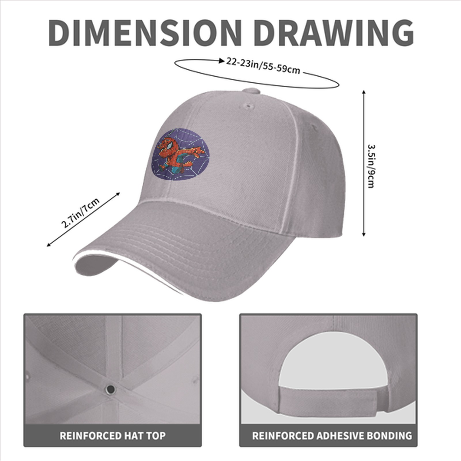 Black Baseball Cap With Chibi Spider-Man Web Print