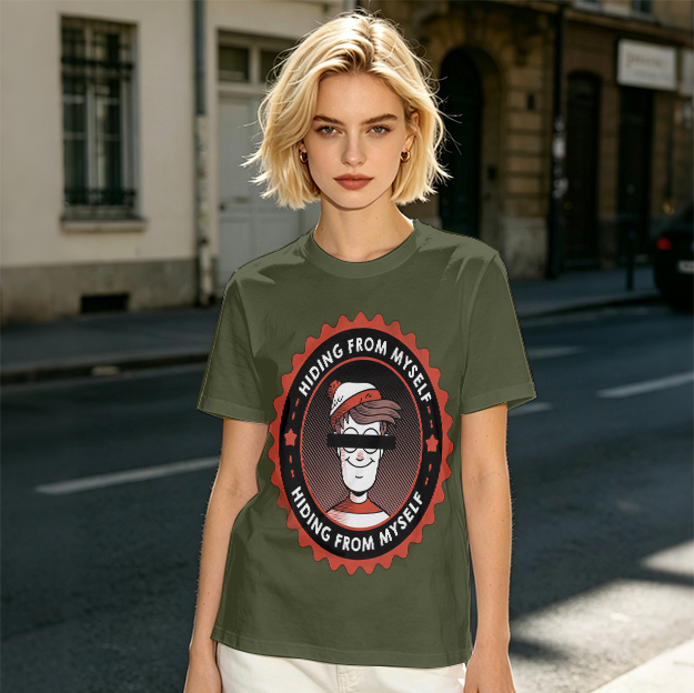 Olive T-Shirt With Hiding From Myself Graphic Print