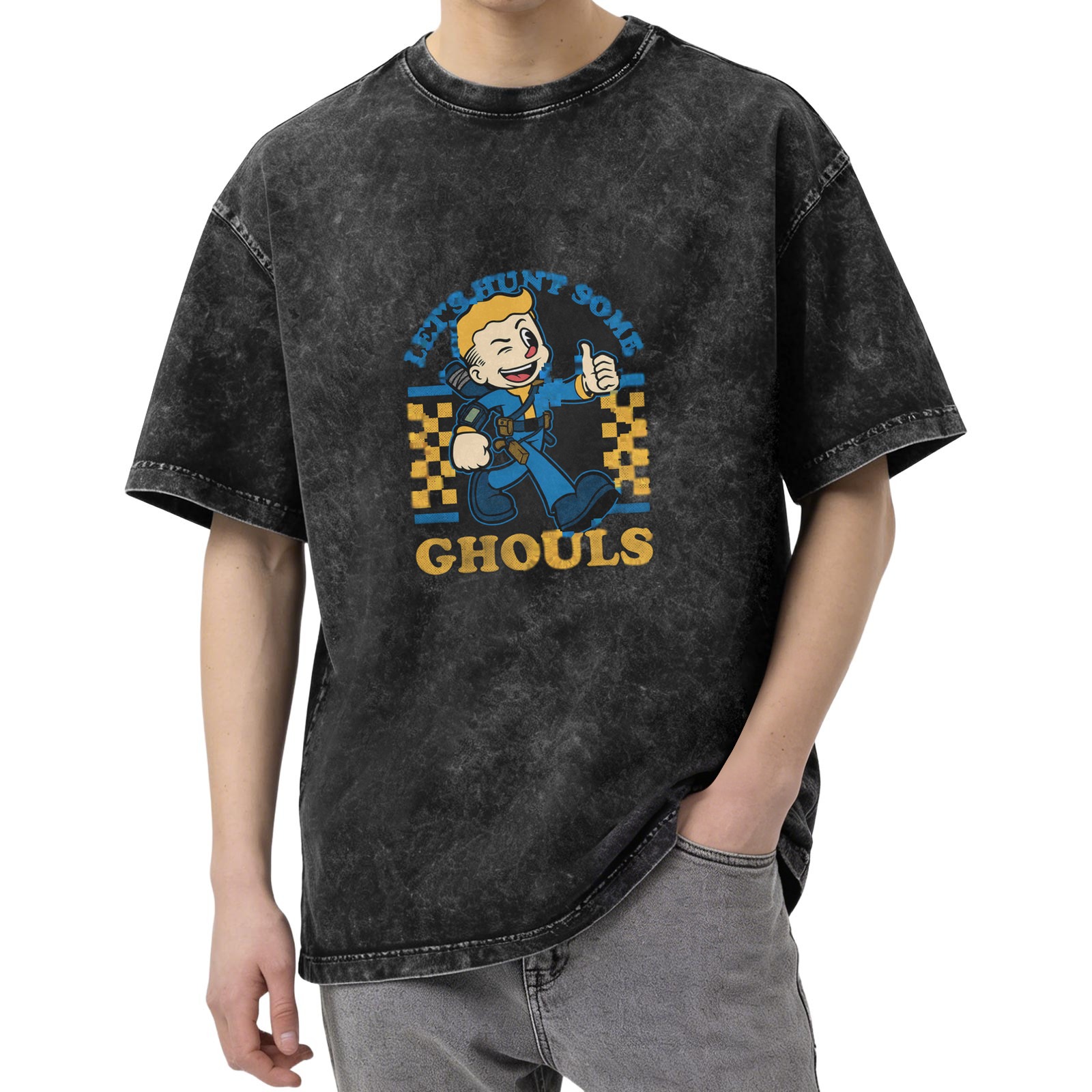 Fallout Vault Boy Let's Hunt Some Ghouls Acid Wash T-Shirt