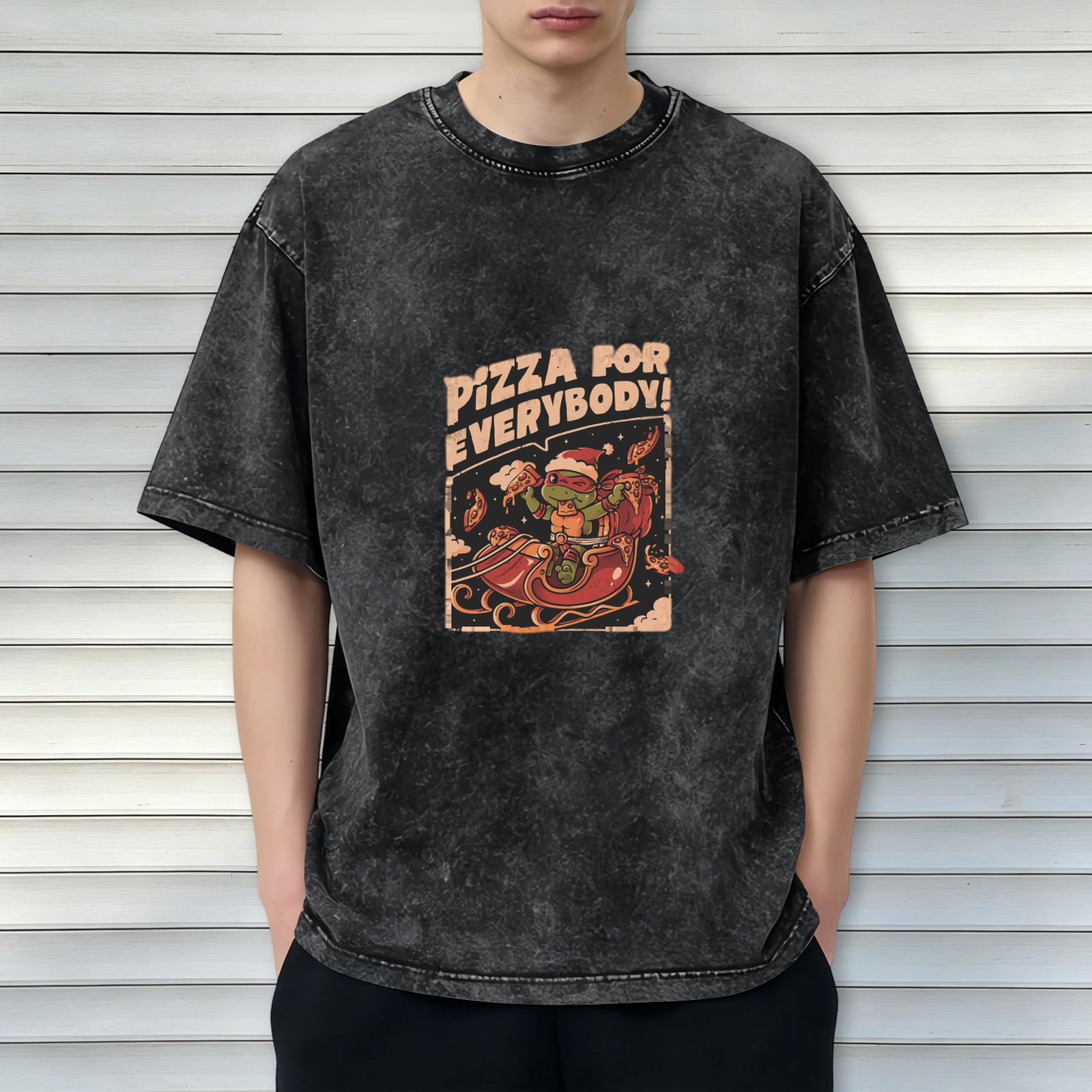 Vintage Wash Pizza For Everybody Teenage Mutant Ninja Turtle Christmas T-Shirt