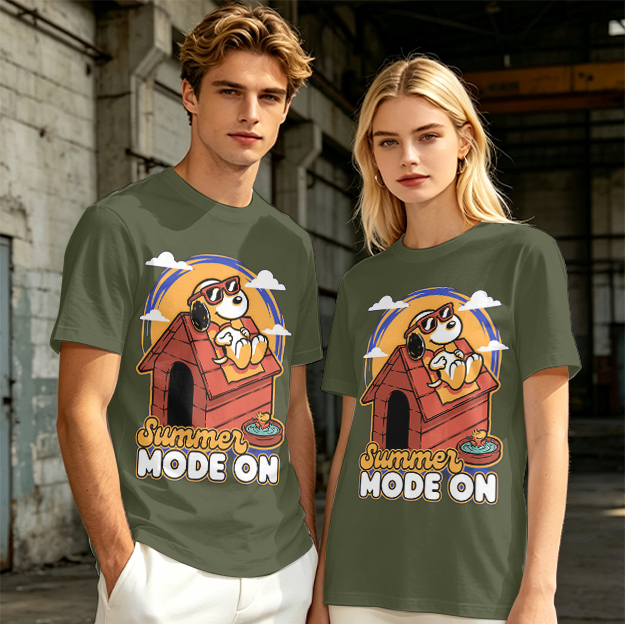 Olive t-shirt with Snoopy summer mode on graphic design