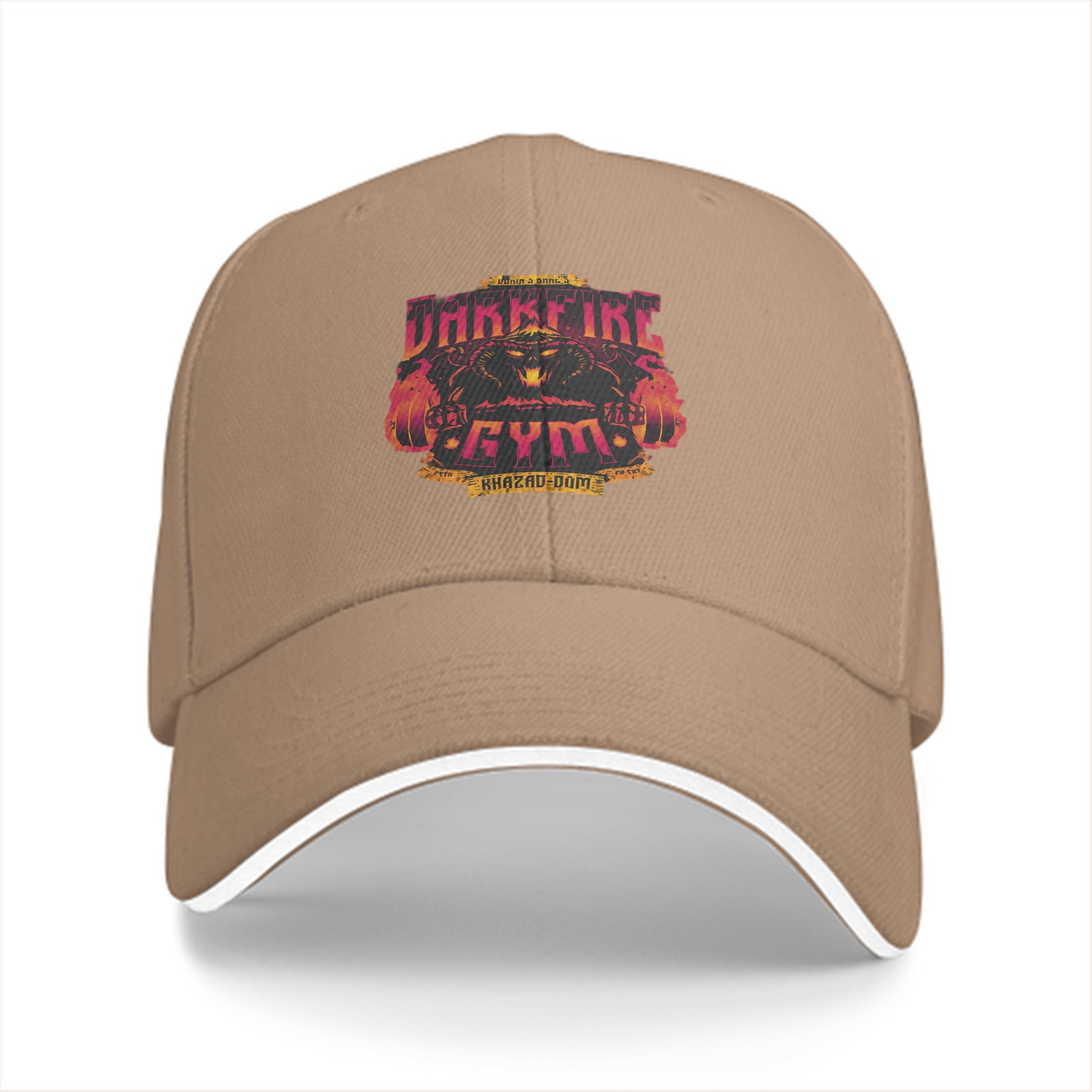 Black baseball cap with Darkfire Gym Khazad-dam graphic print