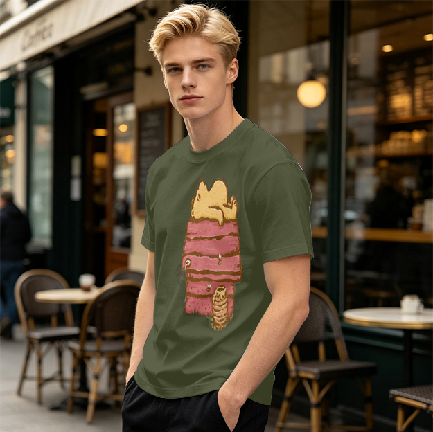 Olive T-Shirt with Bear Napping on Honey Pot Print