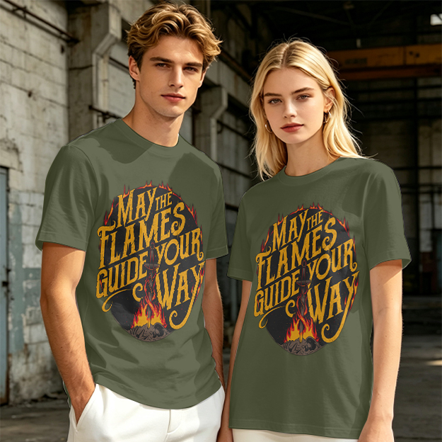 May The Flames Guide Your Way Graphic Olive T-Shirt