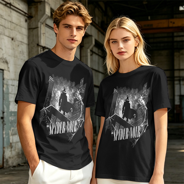Olive T-Shirt Featuring Spider Noir Silhouette on City Rooftop