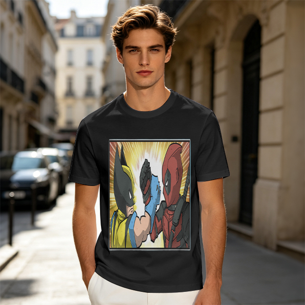 Wolverine and Deadpool Fist Bump Graphic T-Shirt