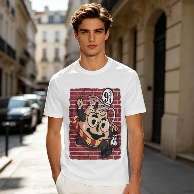 Olive T-shirt with Harry Potter themed pitcher graphic