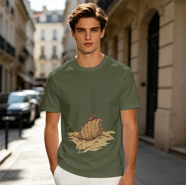 Olive Green T-Shirt With Sandworm Desert Print