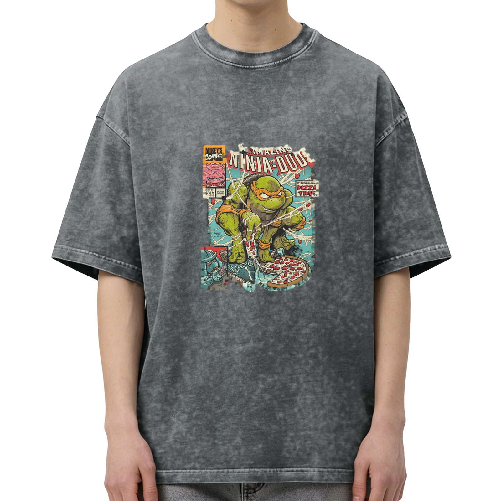 Vintage Wash Teenage Mutant Ninja Turtles 'The Amazing Ninja Dude' Graphic T-Shirt, Retro Comic Style Oversized Tee