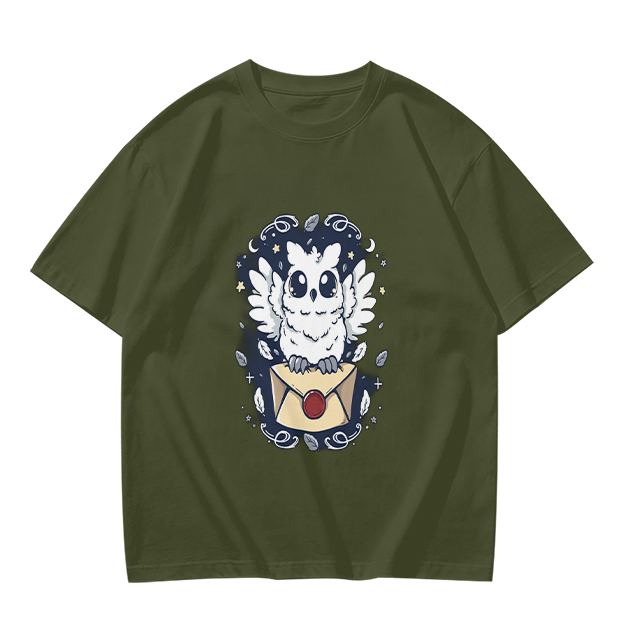 Owl with Envelope and Celestial Details Graphic T-Shirt