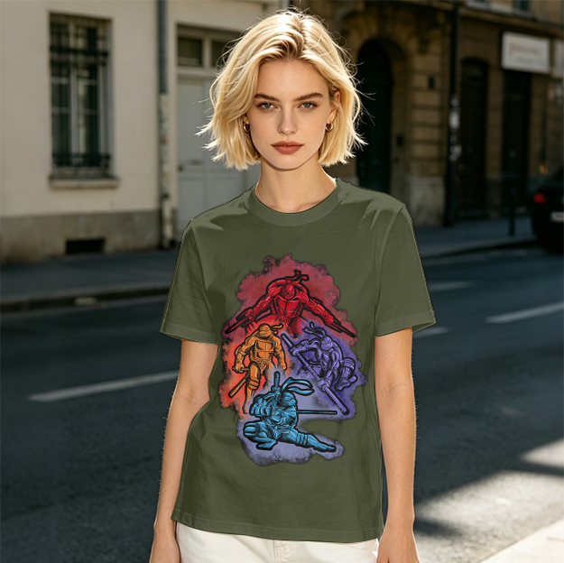Olive T-shirt with Mutant Ninja Turtles Graphic Print