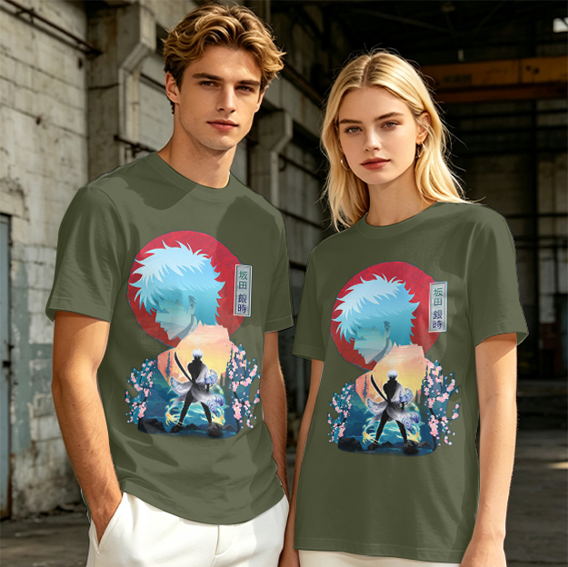 Anime samurai graphic olive green casual t-shirt