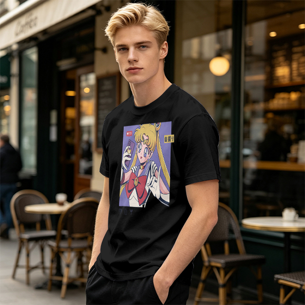 Olive T-shirt with Sailor Moon Selfie Anime Print