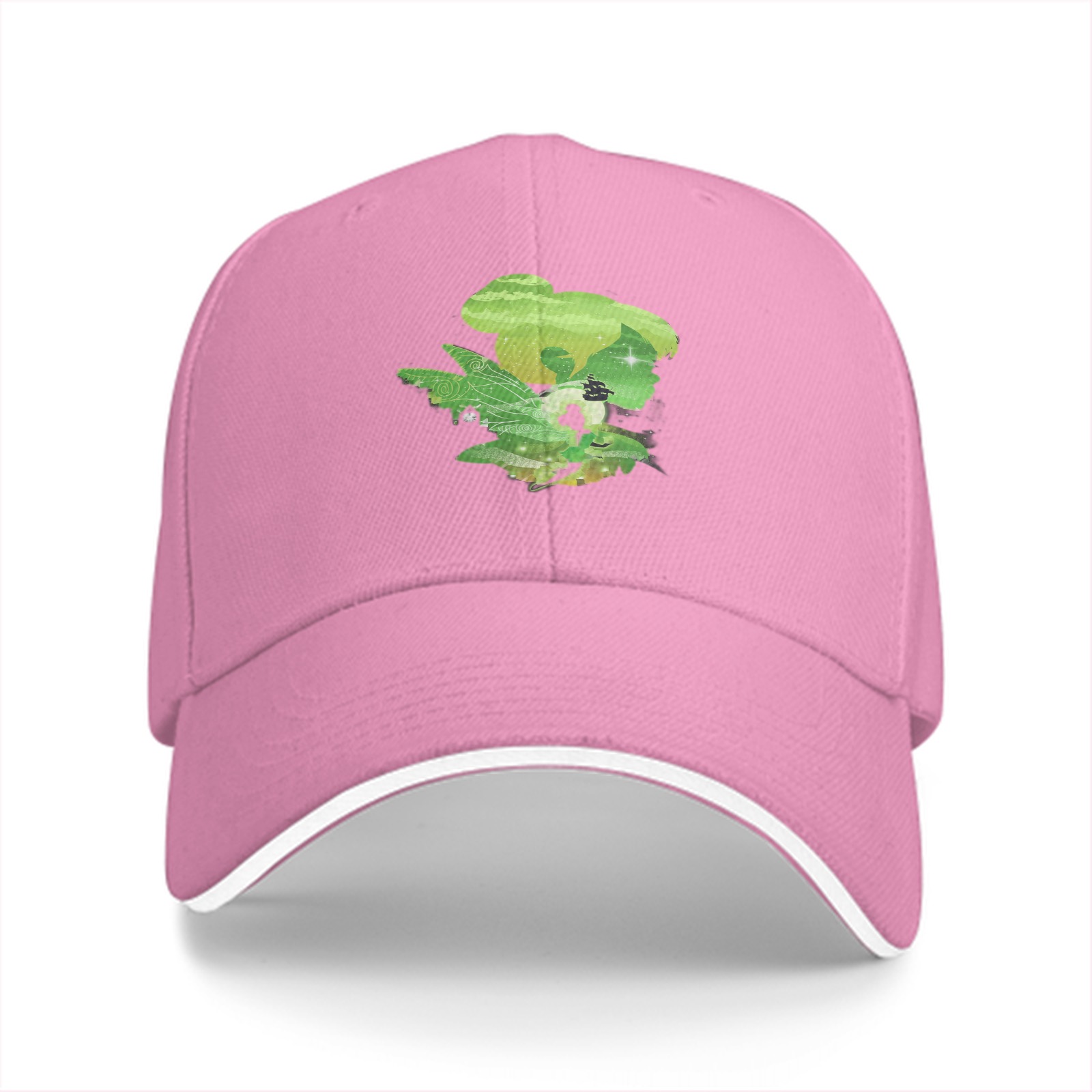 Black Baseball Cap With Green Fairy Silhouette Graphic
