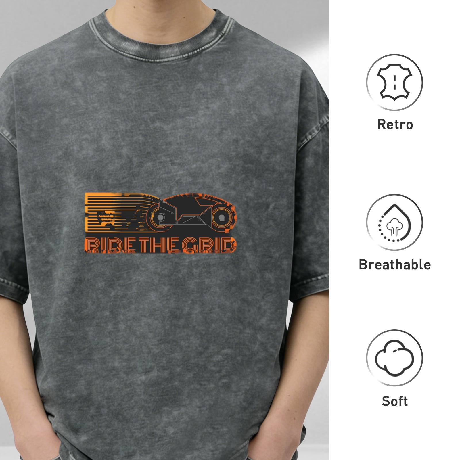 Oversized Acid Wash T-Shirt With Tron Lightcycle 'Ride The Grid' Print