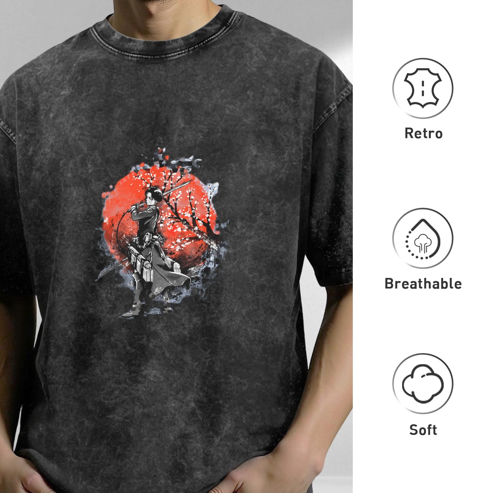 Distressed washed Darth Vader print short-sleeved T-shirt