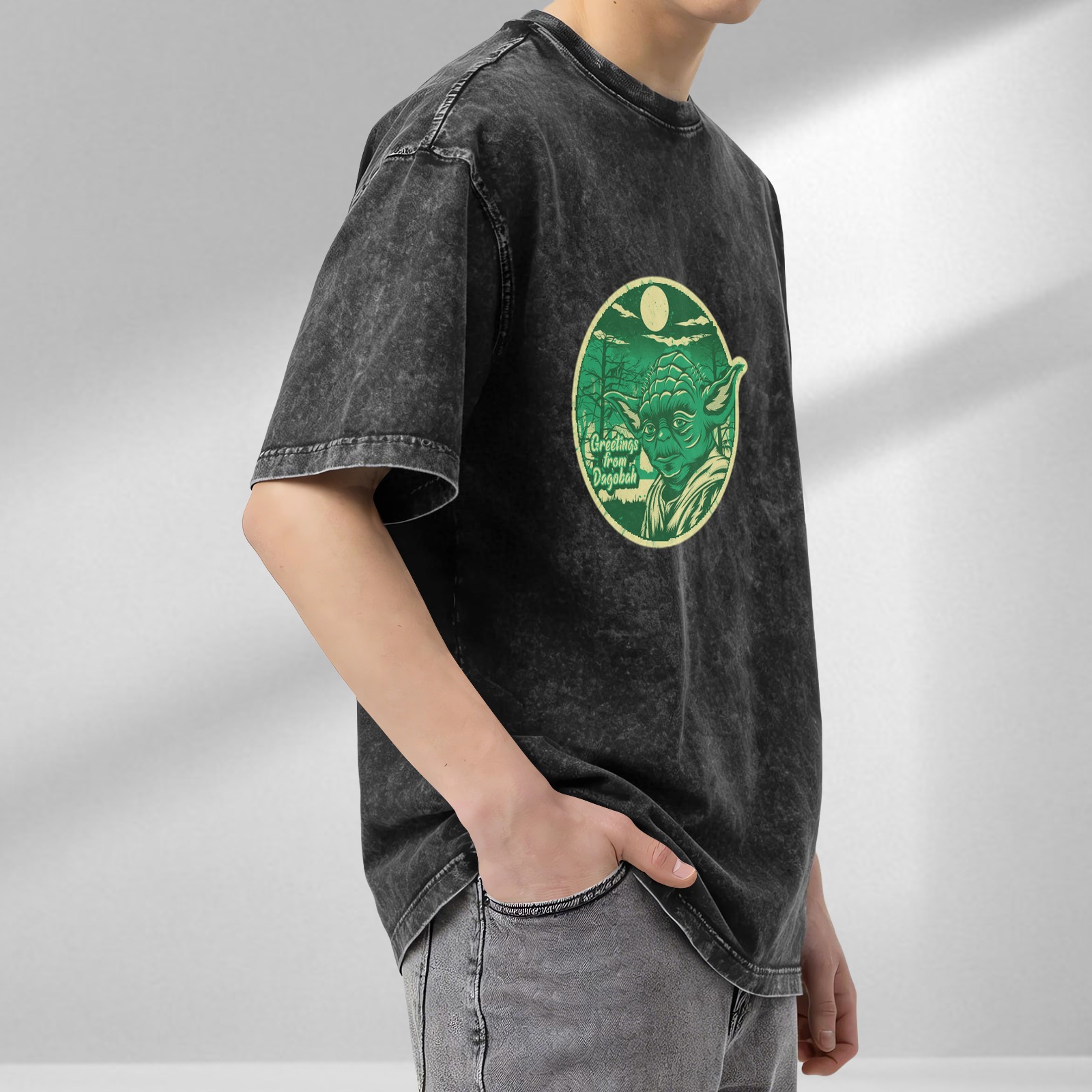 Greetings from Dagobah Yoda Graphic Stonewashed T-Shirt