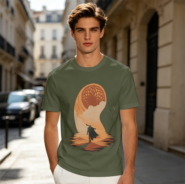 Desert Sandworm and Wanderer Graphic Tee for Sci-Fi Fans