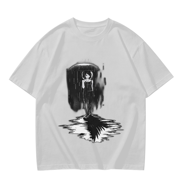 Olive T-Shirt With Rainy Figure And Shadow Graphic Print
