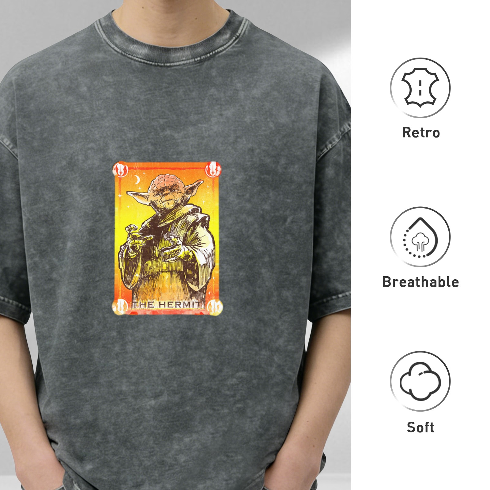 Yoda The Hermit Tarot Card Graphic Stonewashed T-Shirt