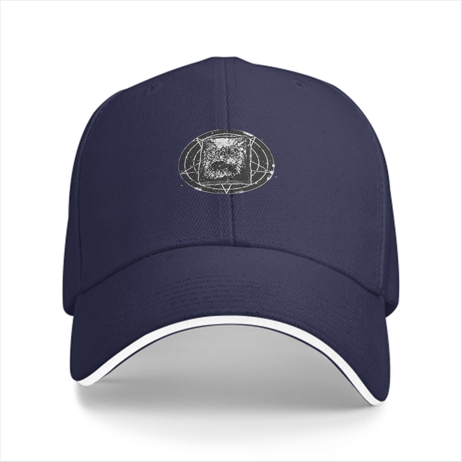 Black baseball cap with occult geometric wolf head graphic