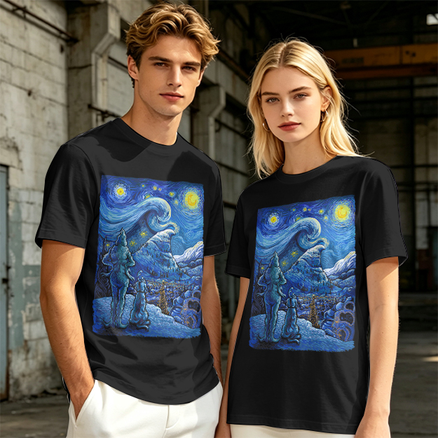 Olive T-Shirt with Starry Night Alien Landscape Art Print