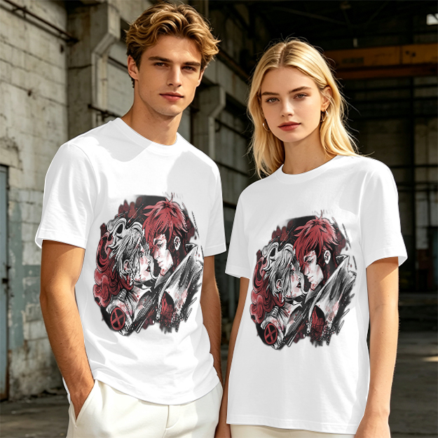 Olive T-Shirt with Anime Style Character Portrait Print