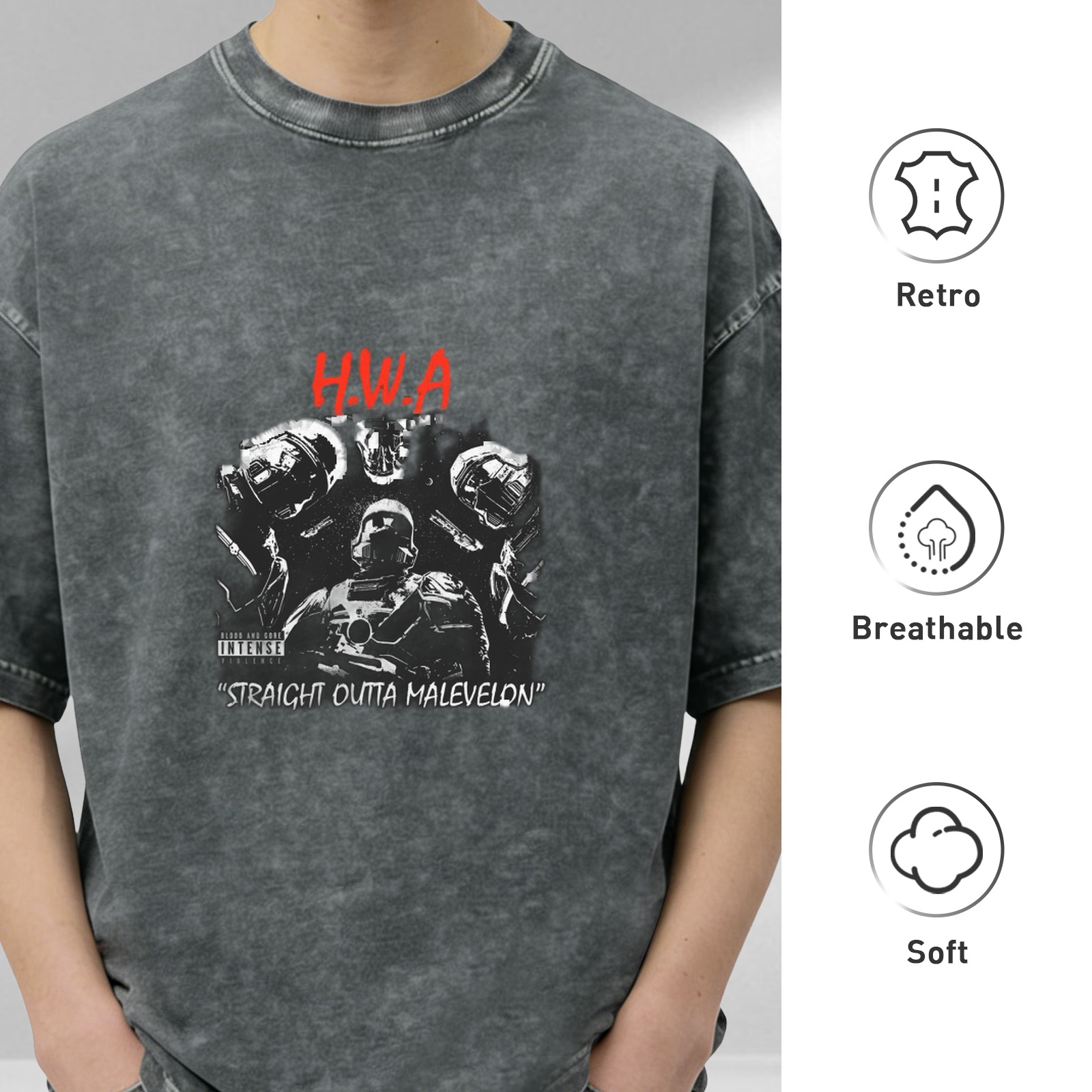 HWA Straight Outta Malevelon Graphic Acid Wash T-Shirt
