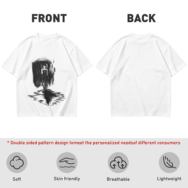 Olive T-Shirt With Rainy Figure And Shadow Graphic Print