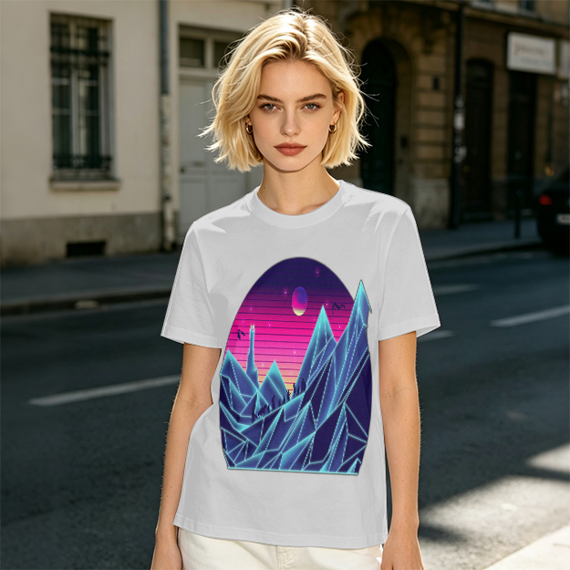 Olive T-Shirt With Synthwave Crystal Mountain Sunset Art