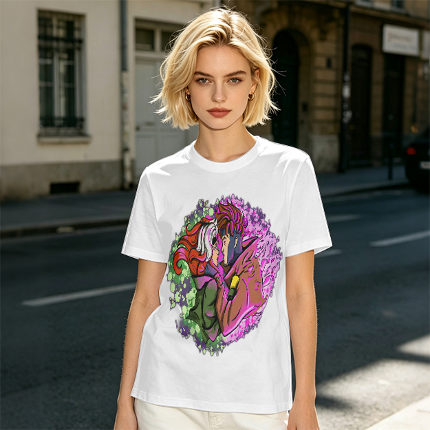 Olive T-Shirt with Gambit and Rogue Superhero Art Print