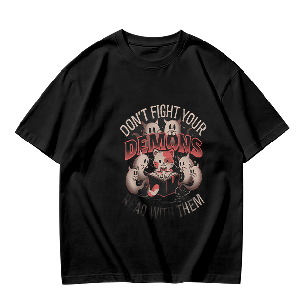Don't Fight Your Demons Cat Graphic Olive T-Shirt