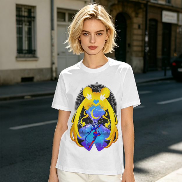 Olive T-Shirt with Sailor Moon Themed Graphic Print